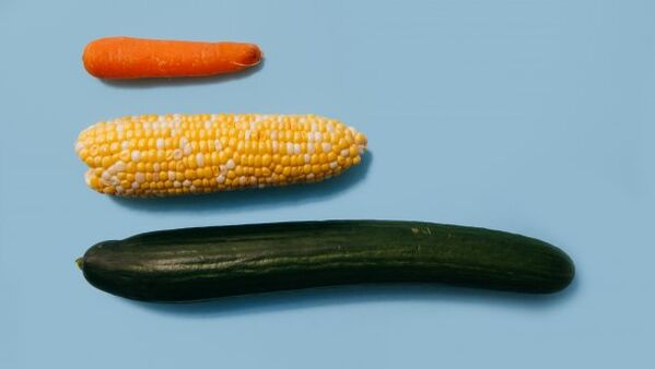 Различни размери на мъжки член на примера на зеленчуци
